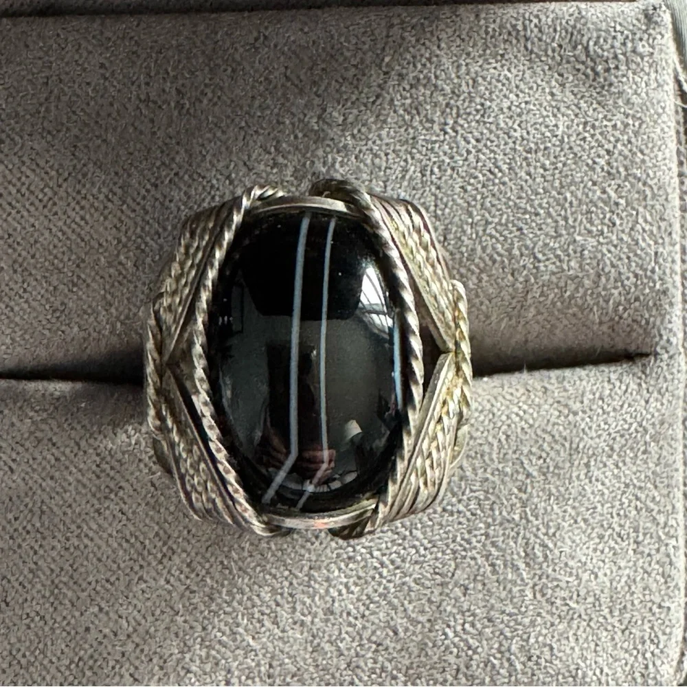 Artisan Wire-Wrapped Sterling Ring - Black Agate